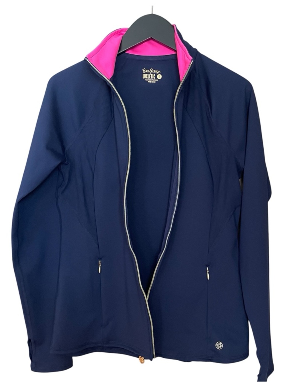 Lilly Pulitzer Luxletic Tennison Jacket Womens Small Navy Blue Pink UPF 50+ EUC - Picture 3 of 11